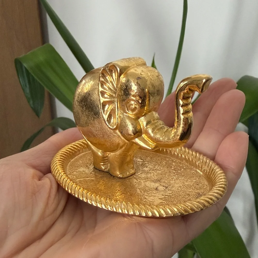 Golden Elephant Decorative Dish Ring Holder Trinket Decor